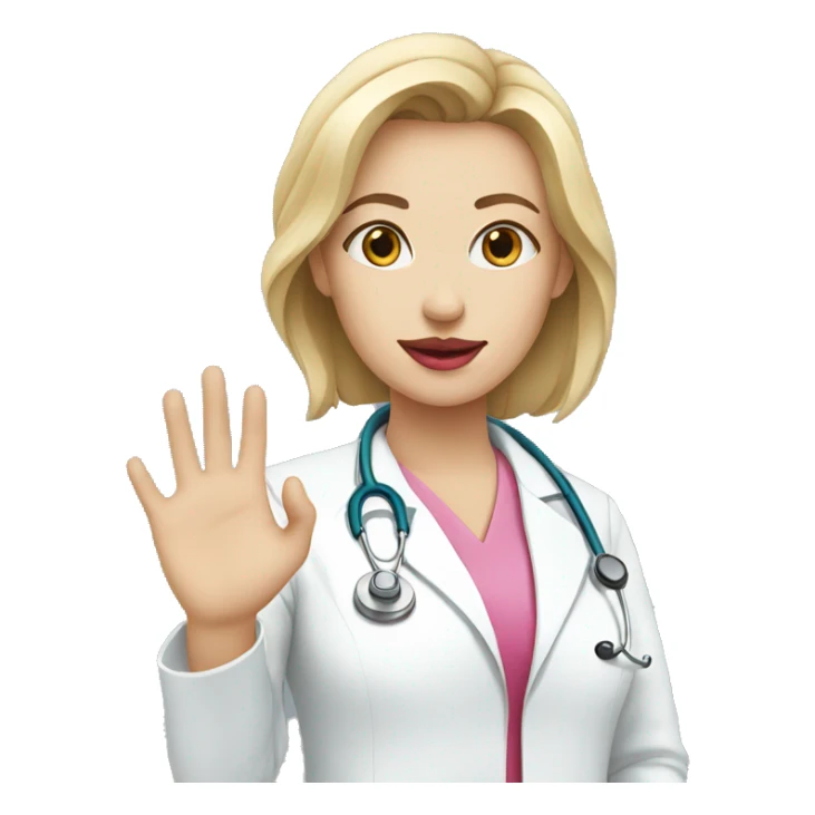  white female doctor with pink lips shows hand sticker