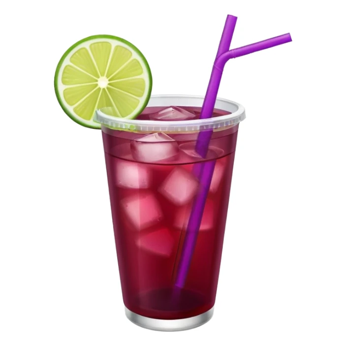 maroon purple cocktail with a lime wedge in the drink in a plastic cup with lid and straw - no lime on edge

 sticker
