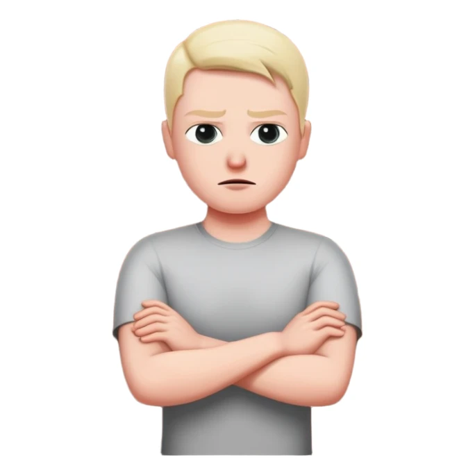 person building brick wall between themselves and others, emotionally distant expression, arms crossed defensively, turning body away from connection, cold eyes avoiding eye contact, visible barrier or shield symbol sticker