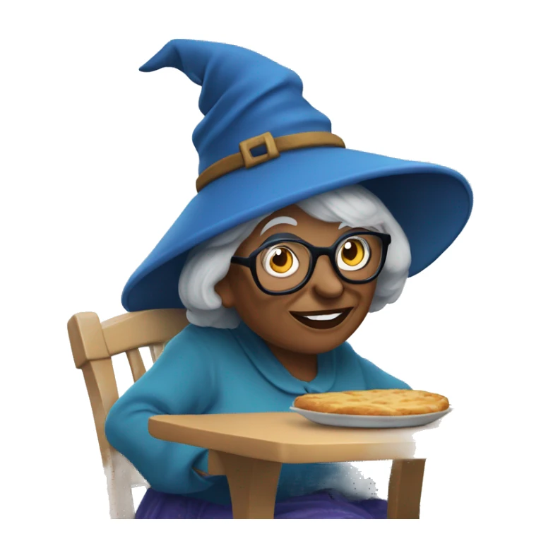 smart granny witch with glasses and blue hat lunching with friends sticker