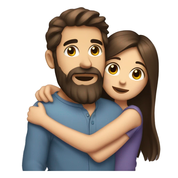 a brunette with a beard and big eyes hugs with a brunette love sticker