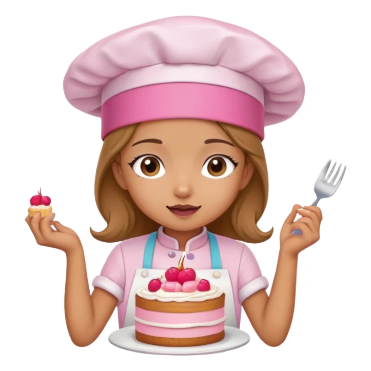 cute girl with pink chef hat eating a cake sticker