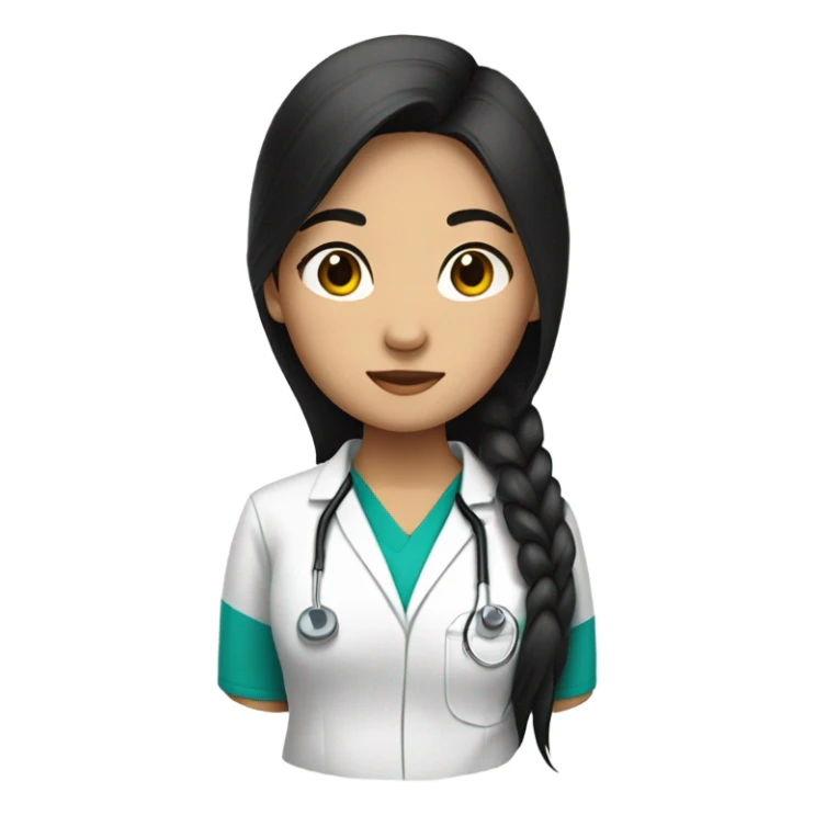 Asian girl with long black hair in scrubs  sticker