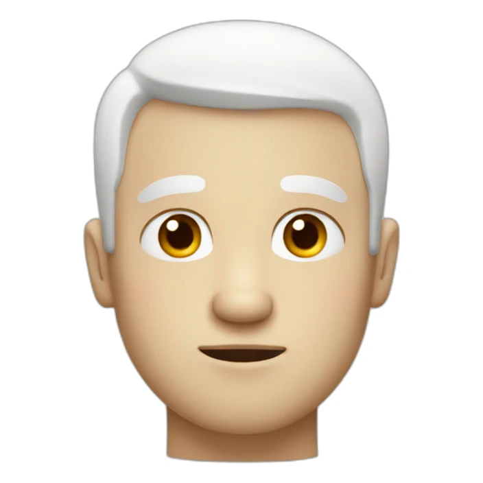 Man looking emotionless or depressed, white short hair, white skin, red nose sticker