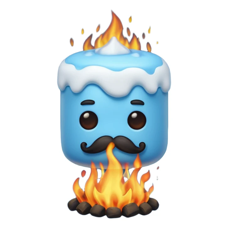 blue marshmallow on fire with mustache, just marshmallow sticker