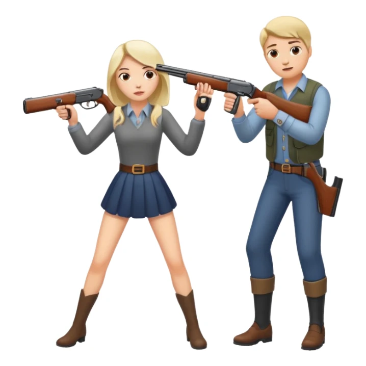 A girl shooting a man’s leg with a shotgun sticker