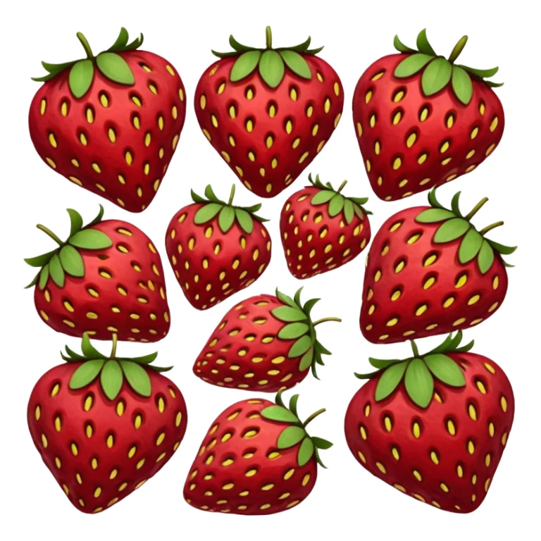 dried strawberry slices, two or three, deep red, curled edges, seeds, inner pattern, leathery wrinkled texture, matte, small thin irregular shapes, no bowl packaging garnish or faces, clean 3D, soft shadows, transparent background, emoji scale sticker