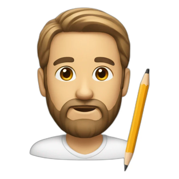 a man with a beard and a pencil behind his ear sticker