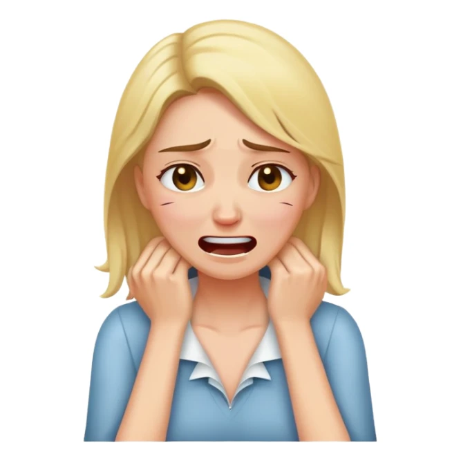 Woman with her hands around her neck crying laughing angrily  sticker