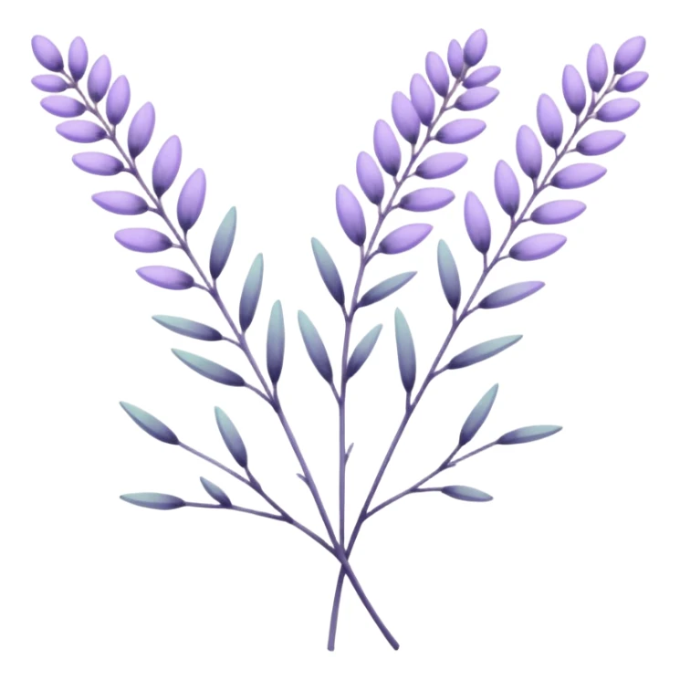 simple flower branches. The art style is clean line art with delicate watercolor textures, pastel colors, and a dominant palette of lavender, soft lilac, and muted purple. Let the branch be more elongated and have short branches on it like ears of corn. sticker