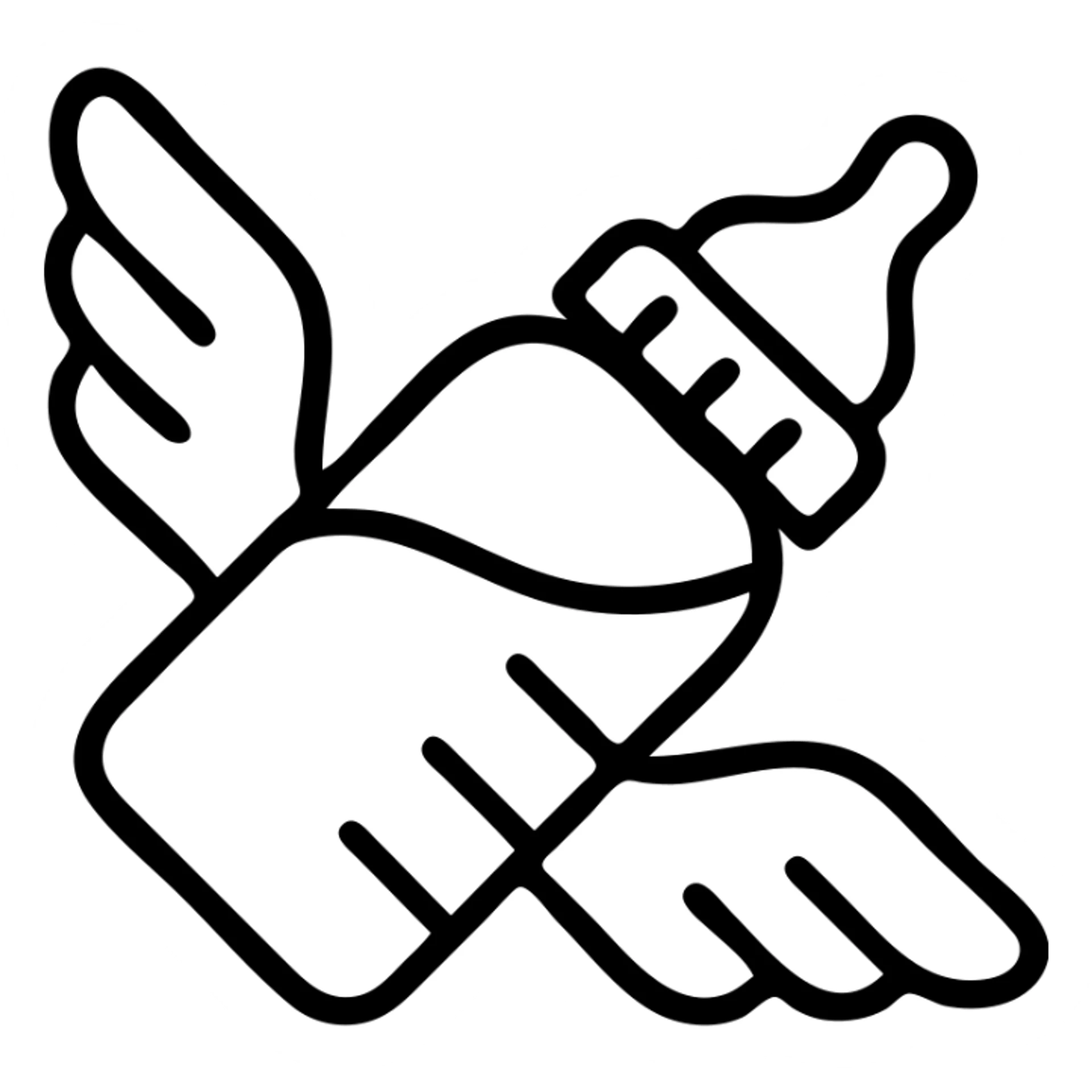 flying baby bottle with milk, wings, outlined icon sticker