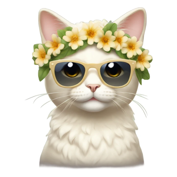 Cream cat wearing sunglasses, wearing a flower crown sticker