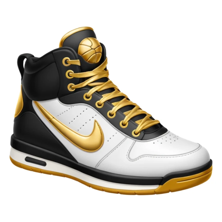 a basketball shoe with gold laces sticker