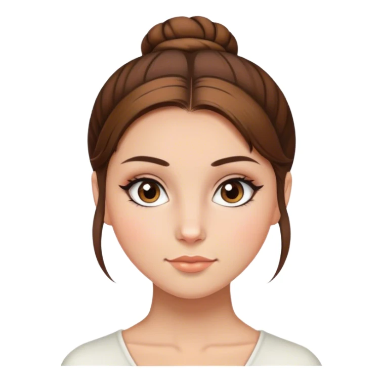 girl, brown hair in a bun, hazel eyes, eyeliner sticker