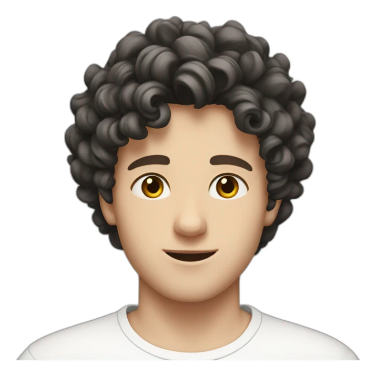 young white European guy with a white shirt and curly black hairs sticker