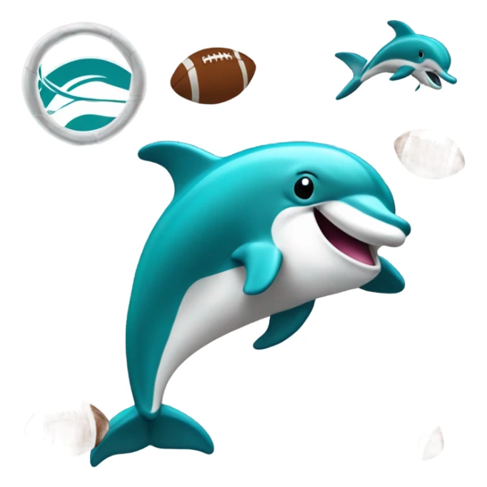Make an emoji of a Miami dolphin, jumping through a hoop while catching a football sticker