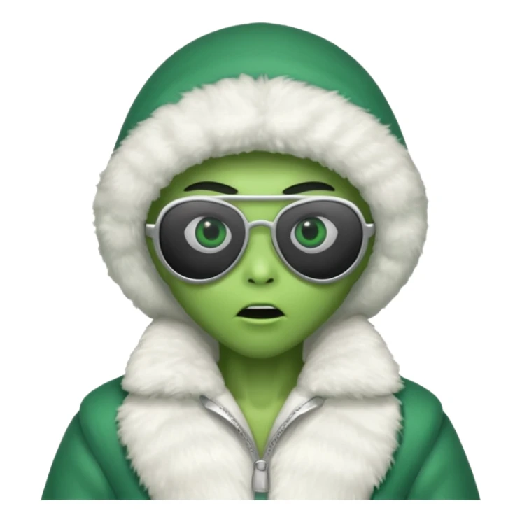 alien, eskimo sunglasses, white coat, suprise sticker