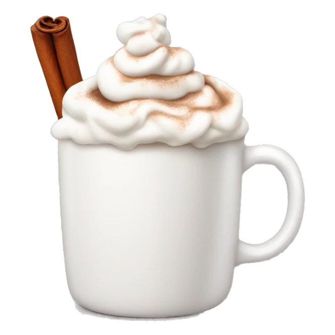 white mug of hot chocolate with whipped cream and cinnamon sticker