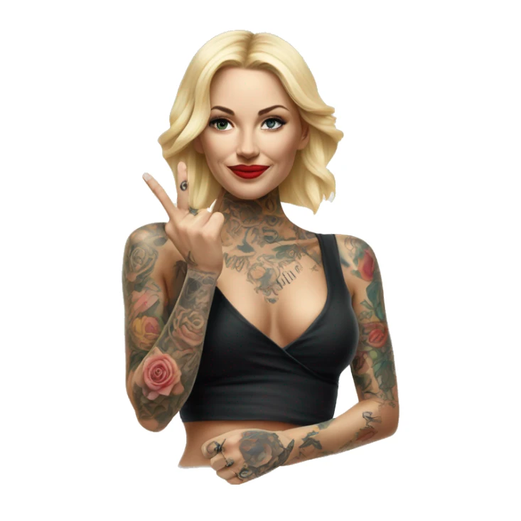 Blonde elegant women, her Body Covered with Tattoos, POINTING YOU FORWARD with her HAND , Hyper realistic sticker