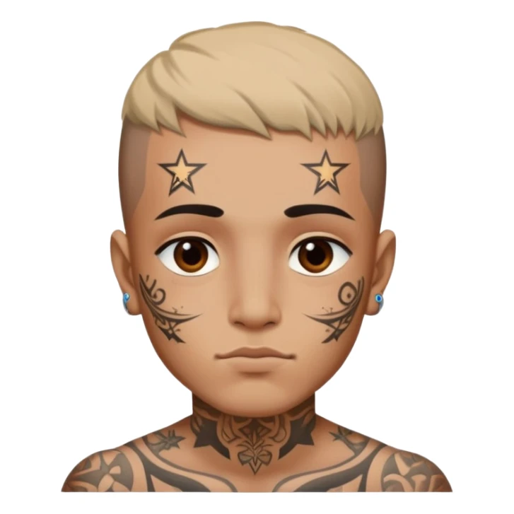 Duki has small face tattoos, including a star near his eye and script on his forehead. He also has visible neck tattoos, often with symbolic or personal meanings. sticker