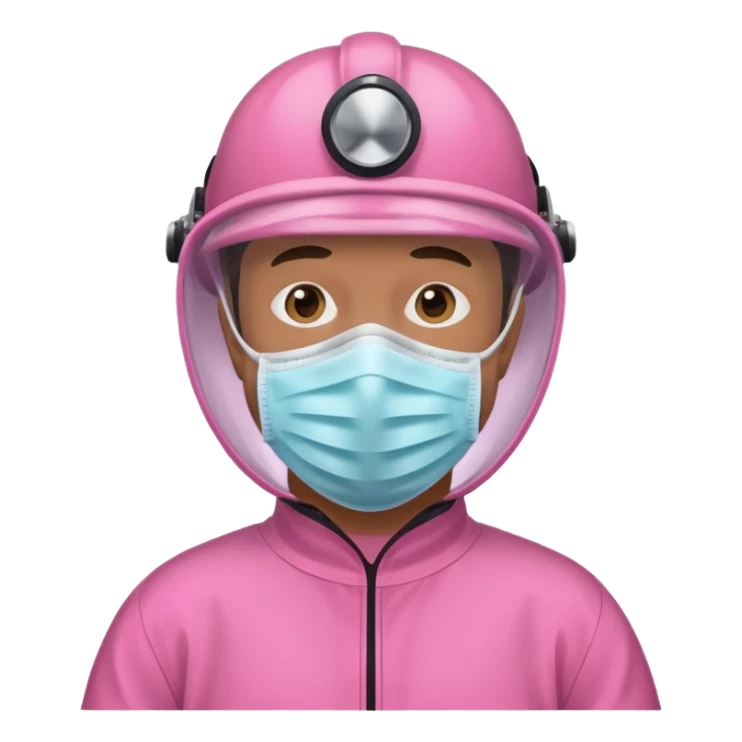 man in  pink protection clothes with full-faced mask sticker
