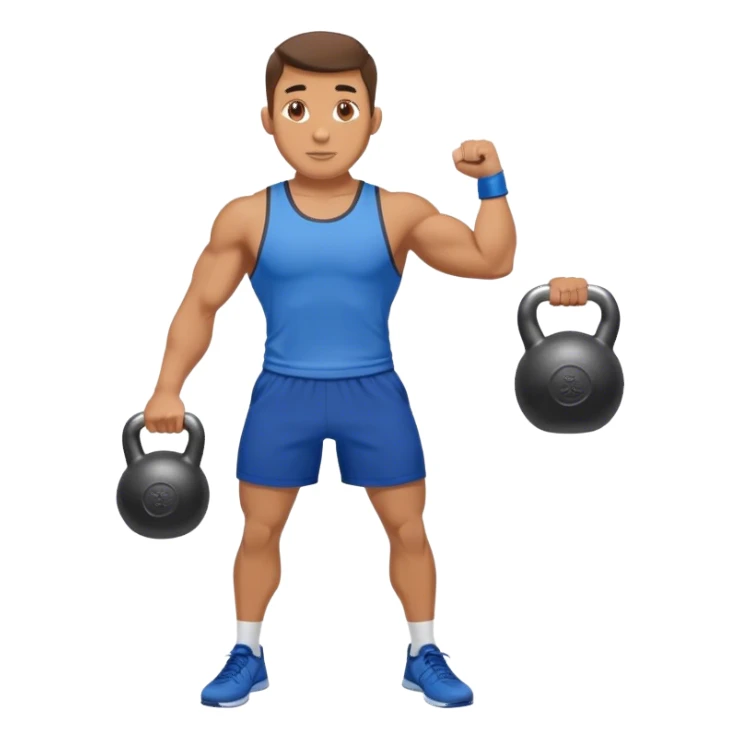 athletic man with blue shorts holding kettlebell sticker