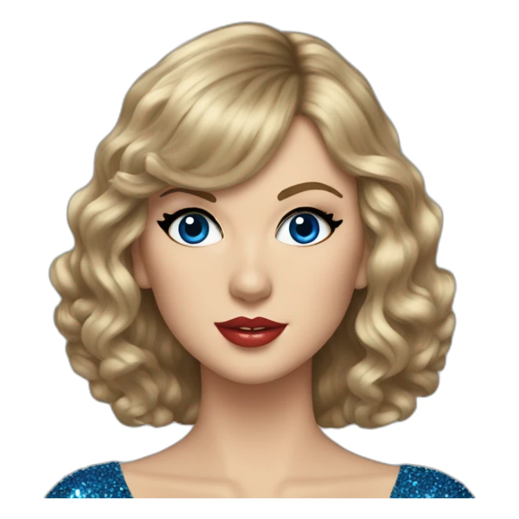 Taylor Swift in a glittery blue dress and butyfull eyes sticker