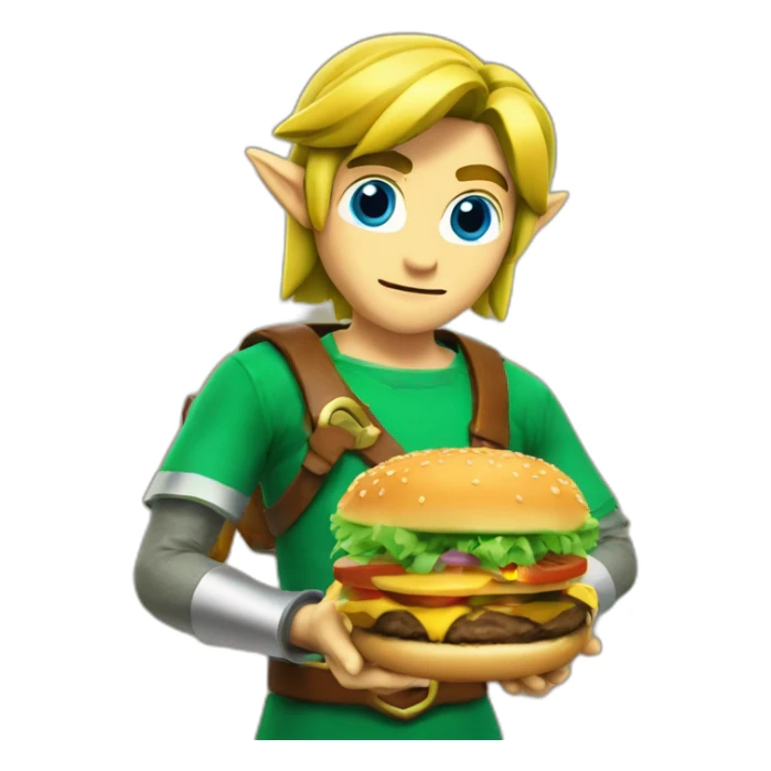 Link from The Legend of Zelda with a burger in One hand sticker