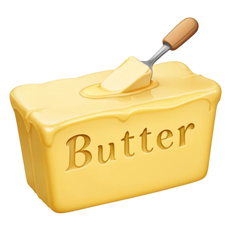 Create an image with butter and text in front that says butter  sticker