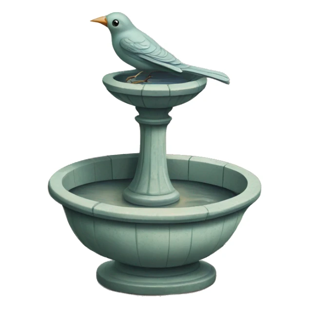 Vintage bird bath with a small bird in courtyard  sticker