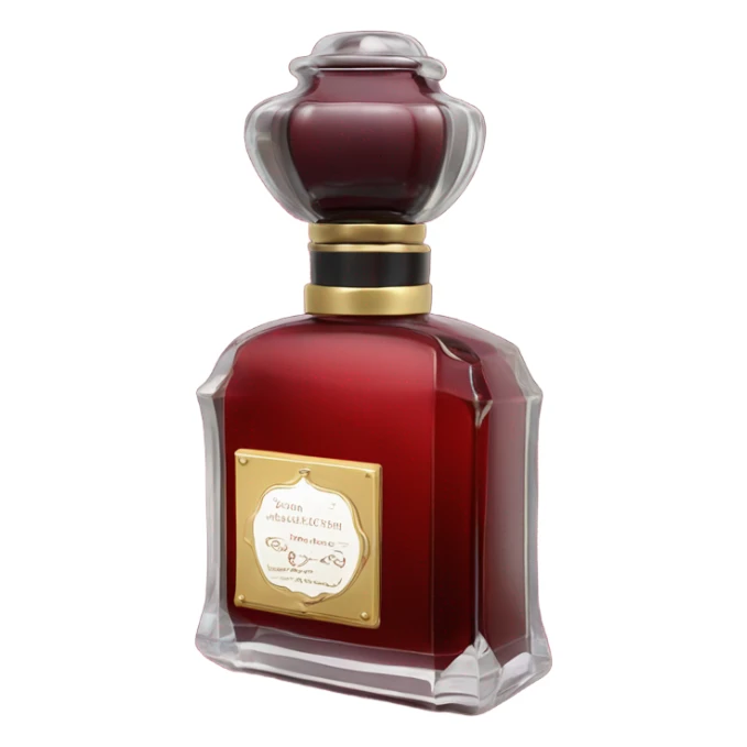 Dark red vintage French style perfume bottle with red begonias sticker
