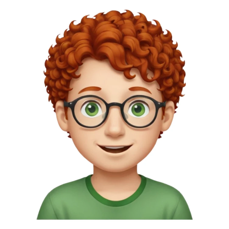 redhead kid with unique face features and very curly hair kid boy happy and big glassess and big nose and very green eyes sticker