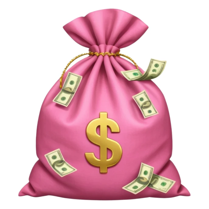 cash spilling out the top of a pink sack sticker