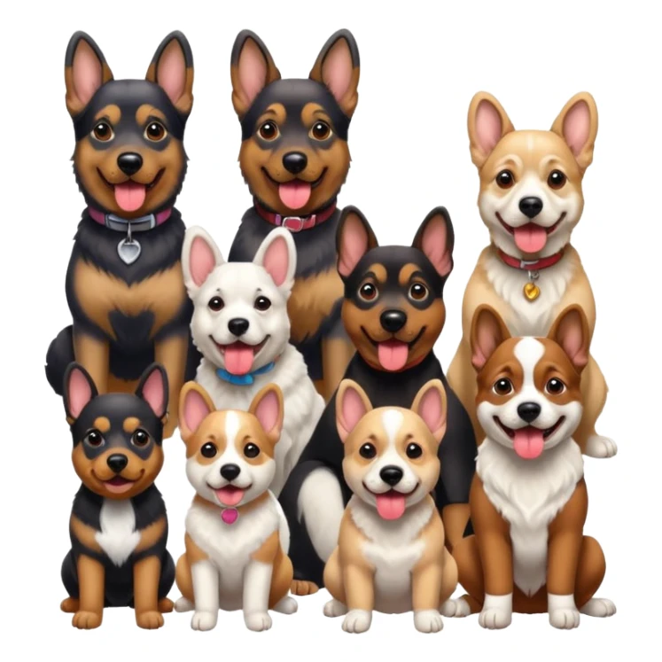 1 german shephard, 1 bulldog, 1 poodle, 1 husky, 1 dachshund sticker