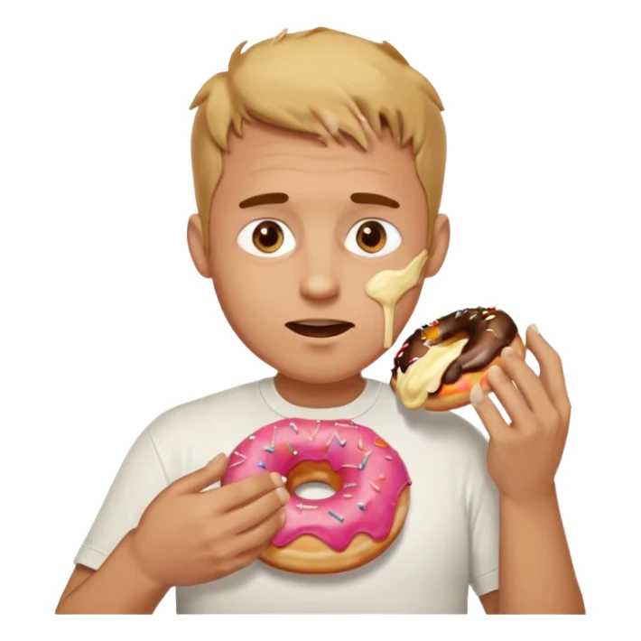 A man messily eating a filled donut, the donut is filled with Boston cream and it’s making a mess everywhere sticker