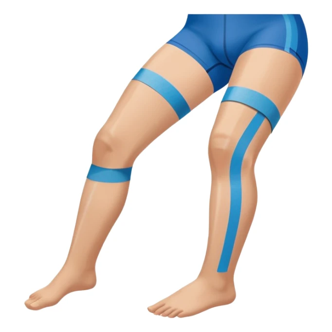 leg with kinesio tape (physiotherapy) around knee in a somewhat circular way sticker