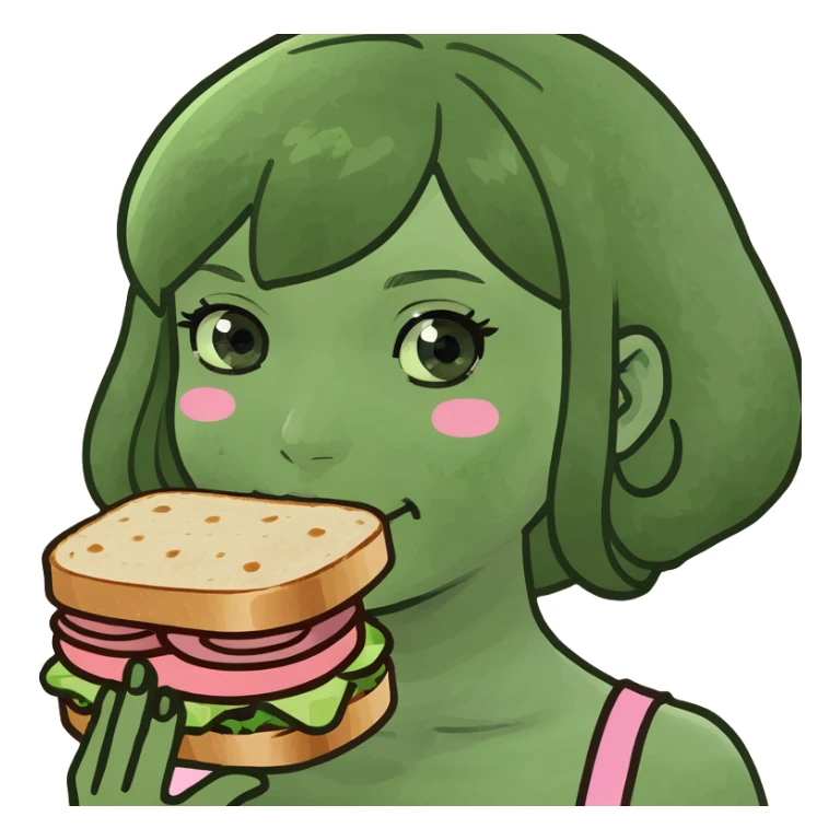 kawaii lady with spam meat sandwich  sticker