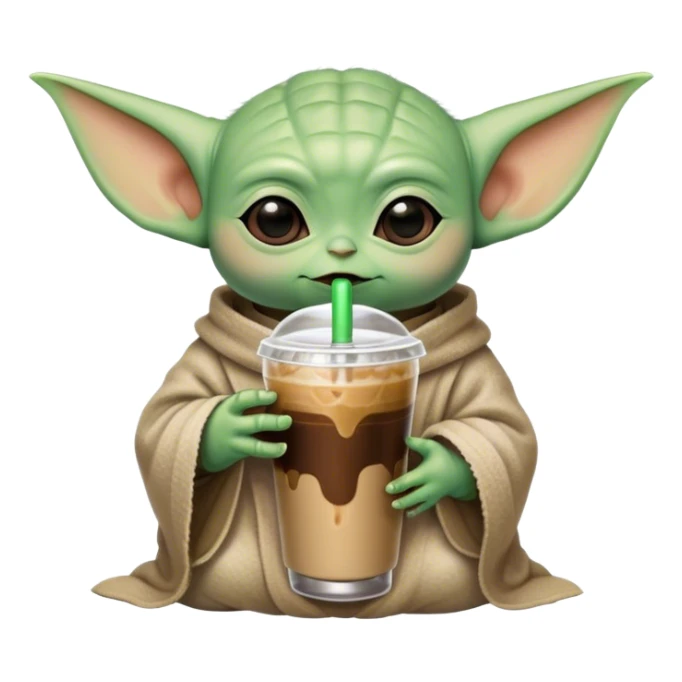 Baby yoda drinking an iced coffee  sticker