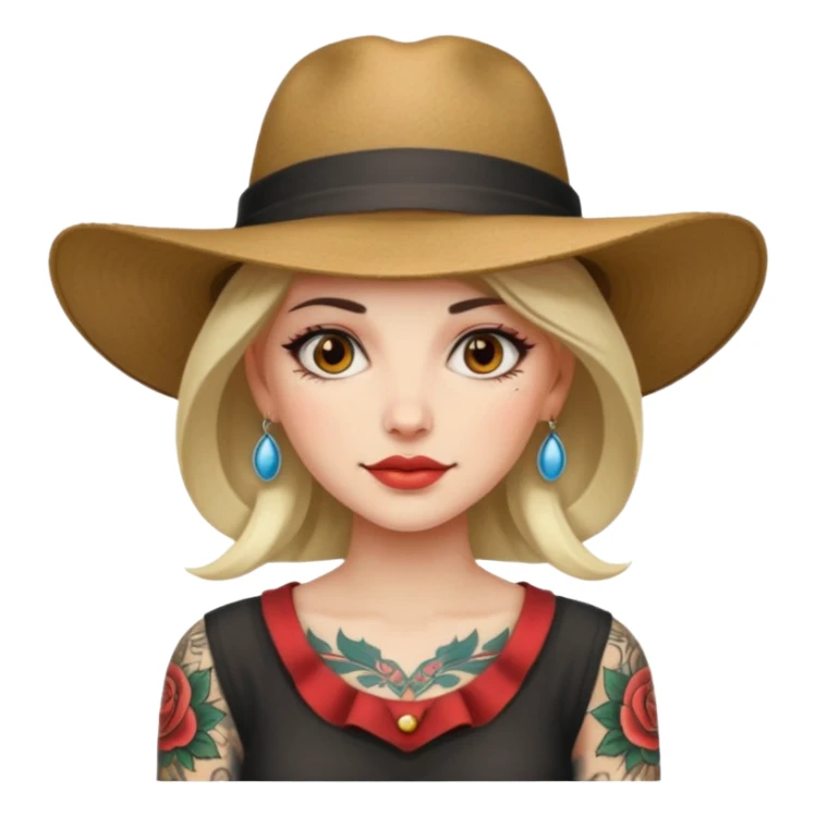Woman with sleeve tattoos and wide-brim hat sticker