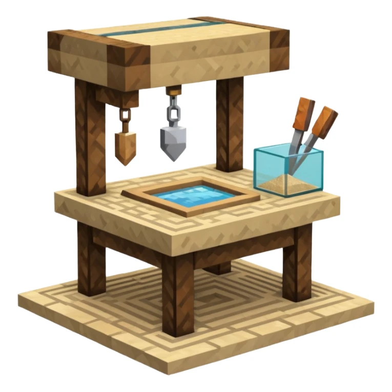 minecraft crafting station with tools, stone, wood, glass, sand, ... sticker