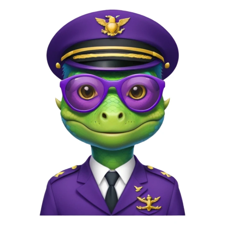 Lizard in navy uniform with purple sunglasses. sticker