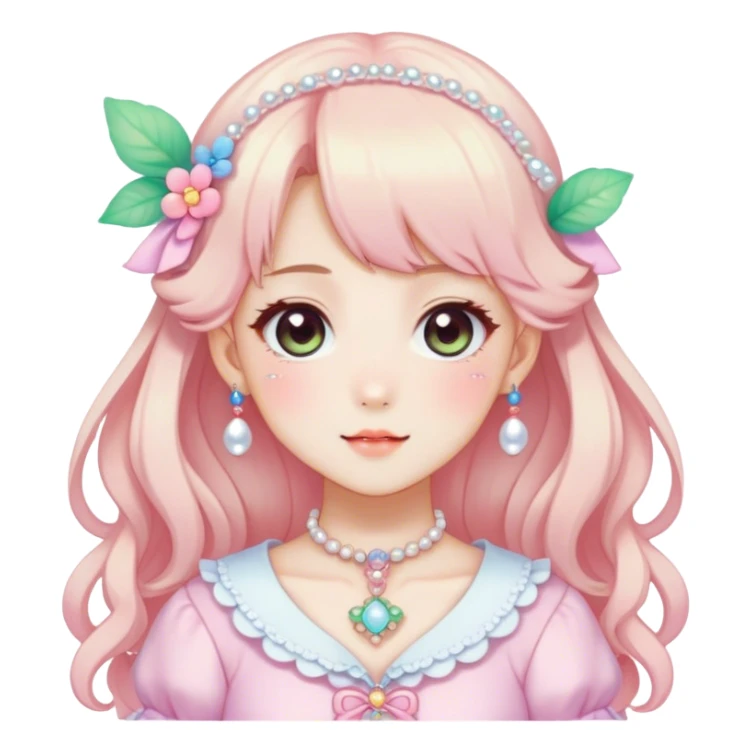 Gorgeous anime style lady with blushing face and accessories cottagecore fairycore Kawaii anime colorful pearly romantic aesthetic trending style sticker