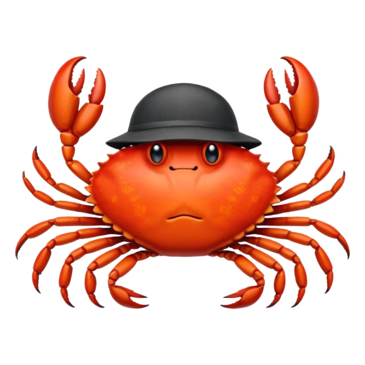 a crab with a hat with written "carbonfact" on it sticker