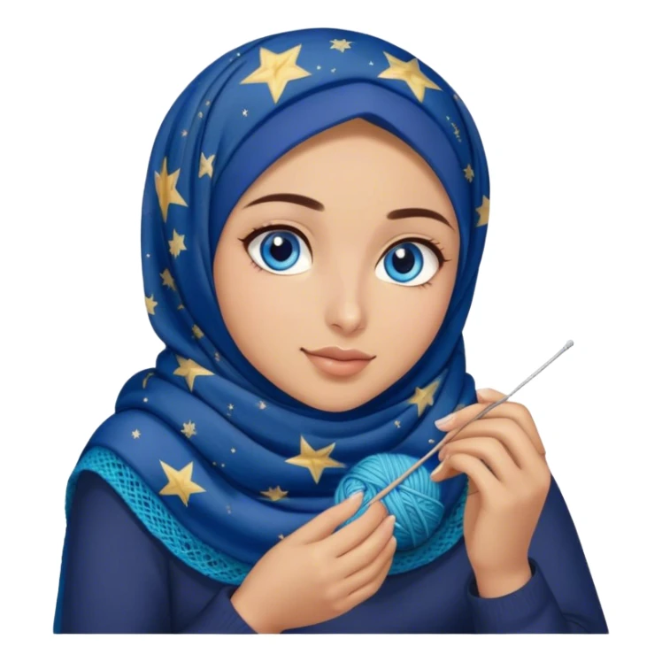 Turkish beautiful finish Konya girl blue eyes with starry night hijab does knitting  sticker