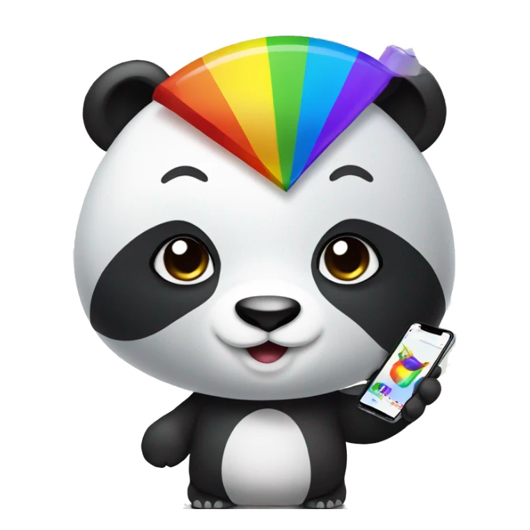 A panda that has a rainbow in his hand and has a iPhone  sticker