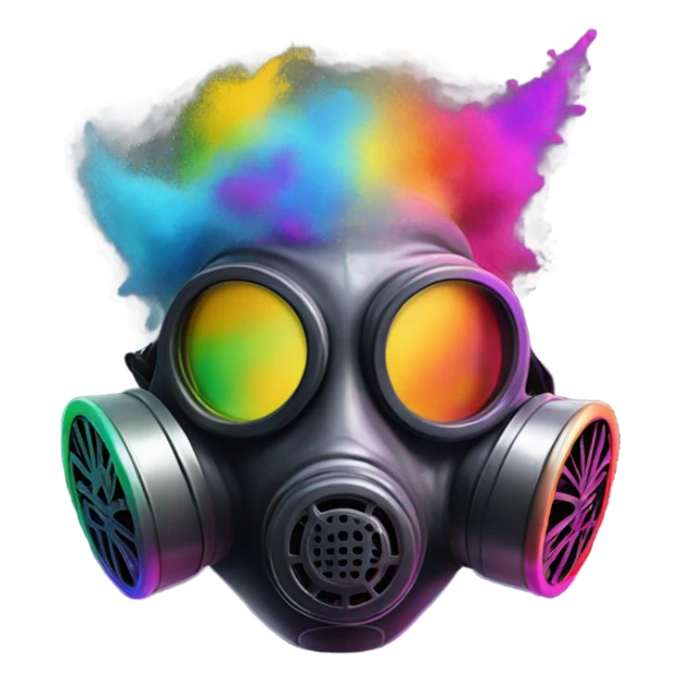 Gas mask with black angel wings and rainbow powder sticker