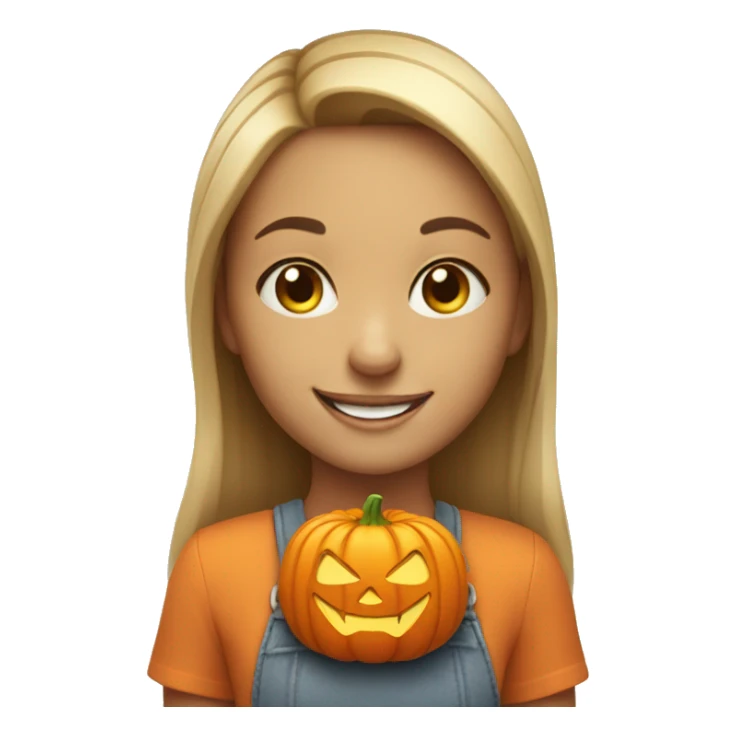 smiling girl with mini pumpkin sticker
