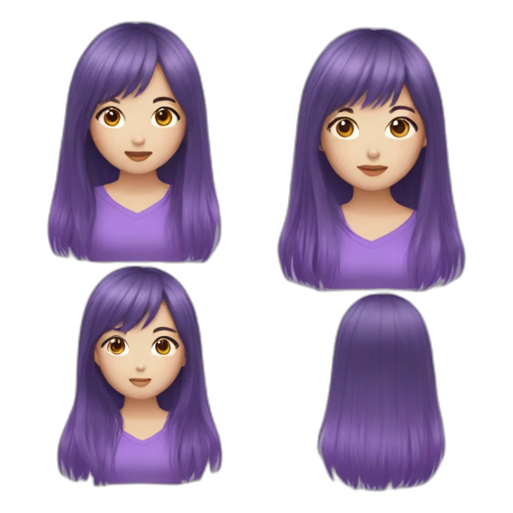 Purple bangs long hair Asian girl sticker