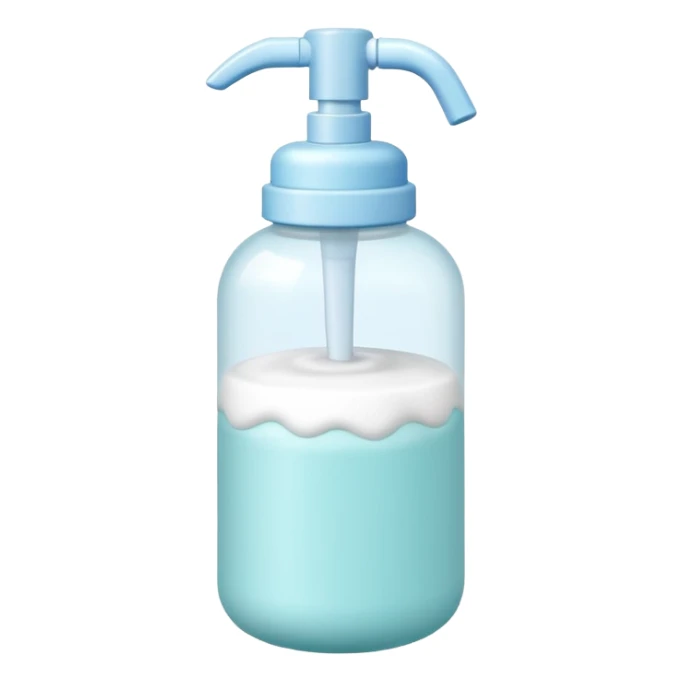 cute toy foam pump bottle object icon, pastel colors, rounded plastic bottle, thick foam on top, 3D cartoon, mobile game icon style, clean background, no text, no watermark sticker