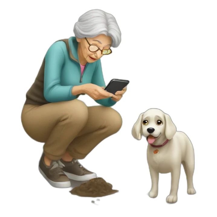 Old woman take picture of dog poop with iPhone  sticker